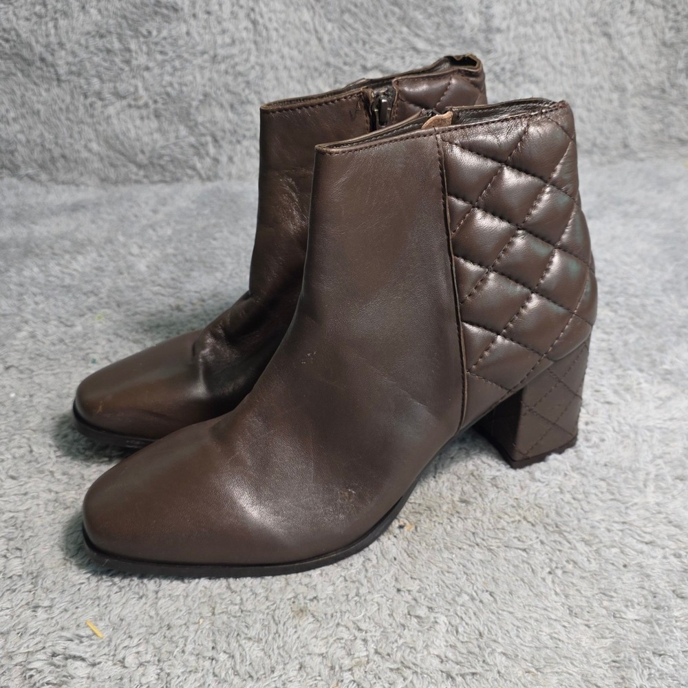 Seychelles‎ Leather Ankle Boots Brown Quilted Block Heel Unique Women 9 NEW